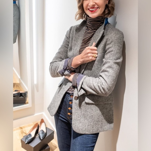 J. Crew Sommerset English Wool Blazer in Herringbone Graphite Gray Size 0 - Picture 3 of 12